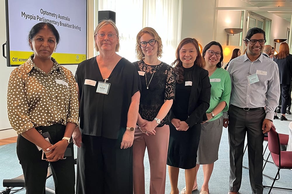 Image shows five people attending launch of OA myopia awareness campaign