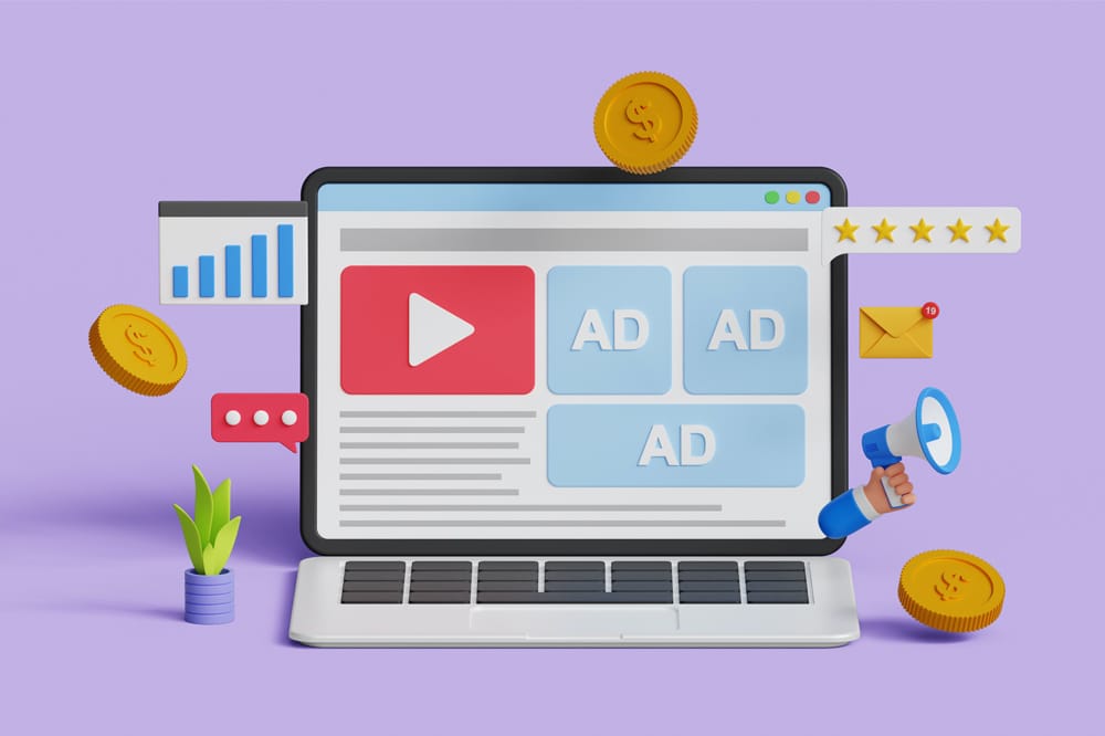 Graphic of computer showing ad development