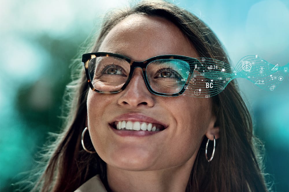 woman wearing glasses with B.I.G. Exact Sensitive lenses