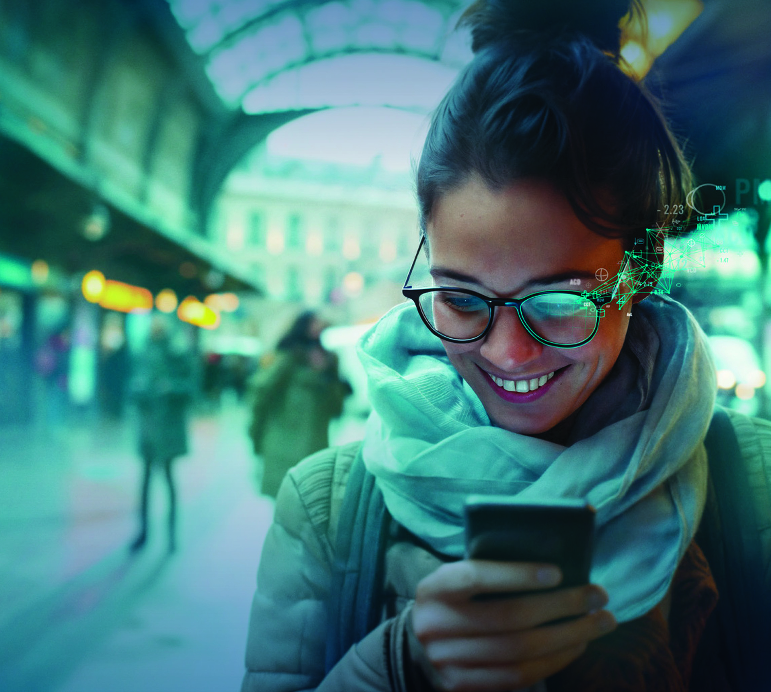Woman looking at phone wearing Rodenstock Ergo occupational lenses