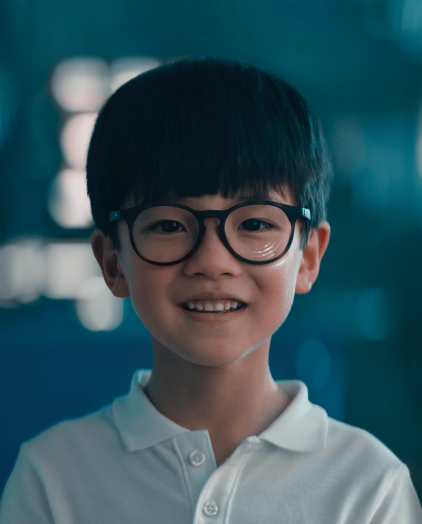 child wearing stellest lenses