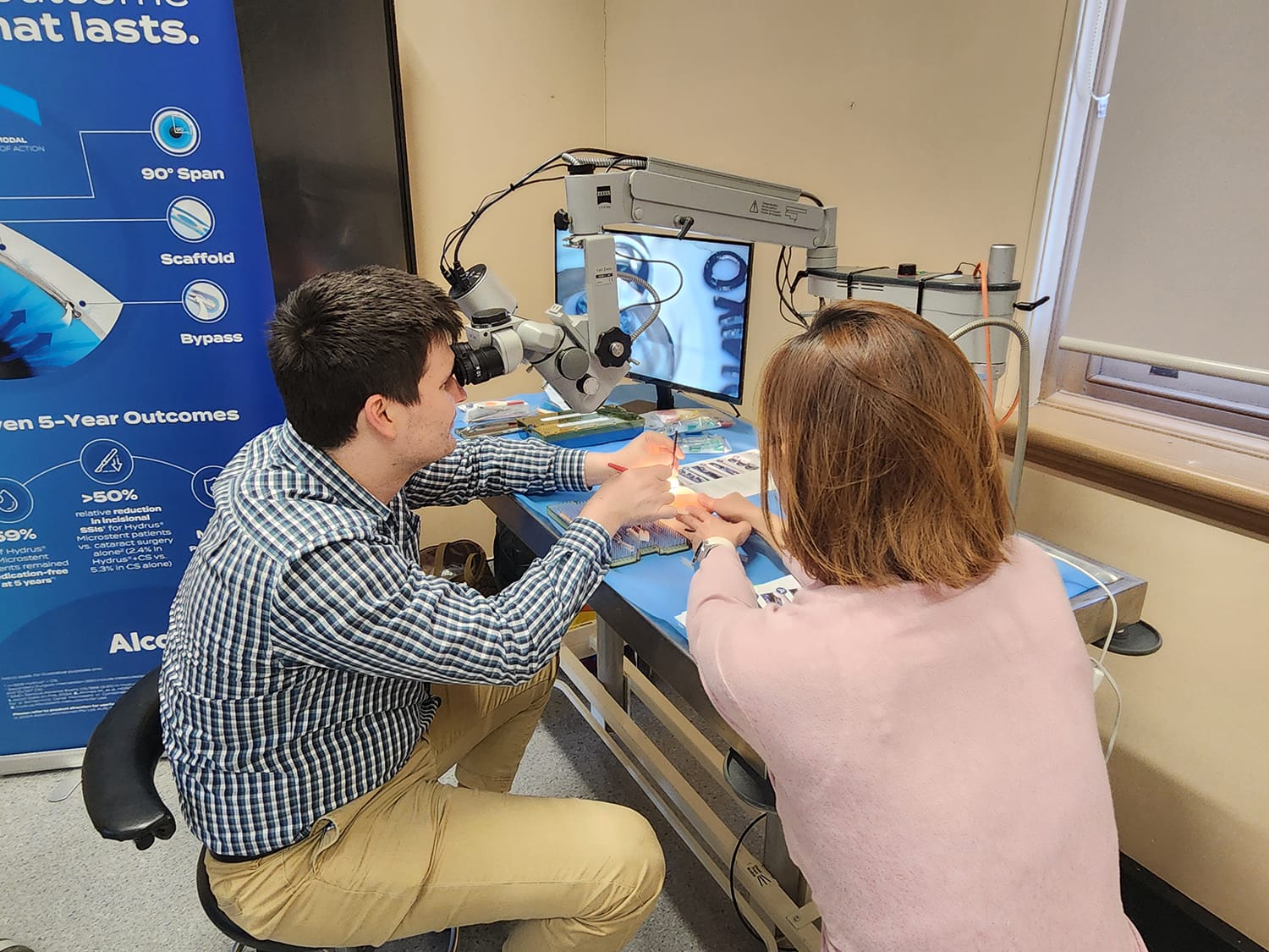 Registrars practising their microsurgical skills at Sight for Life.