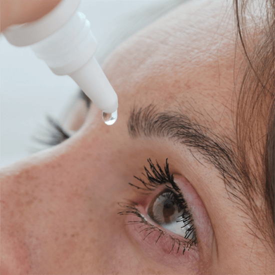 Image of person receiving eye drops. Certificate in Ocular Therapeutics
