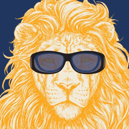 Graphic of lion wearing overspex fitovers optical accessories
