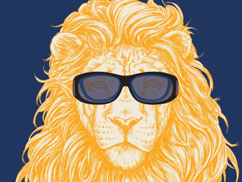 Graphic of lion wearing overspex fitovers optical accessories