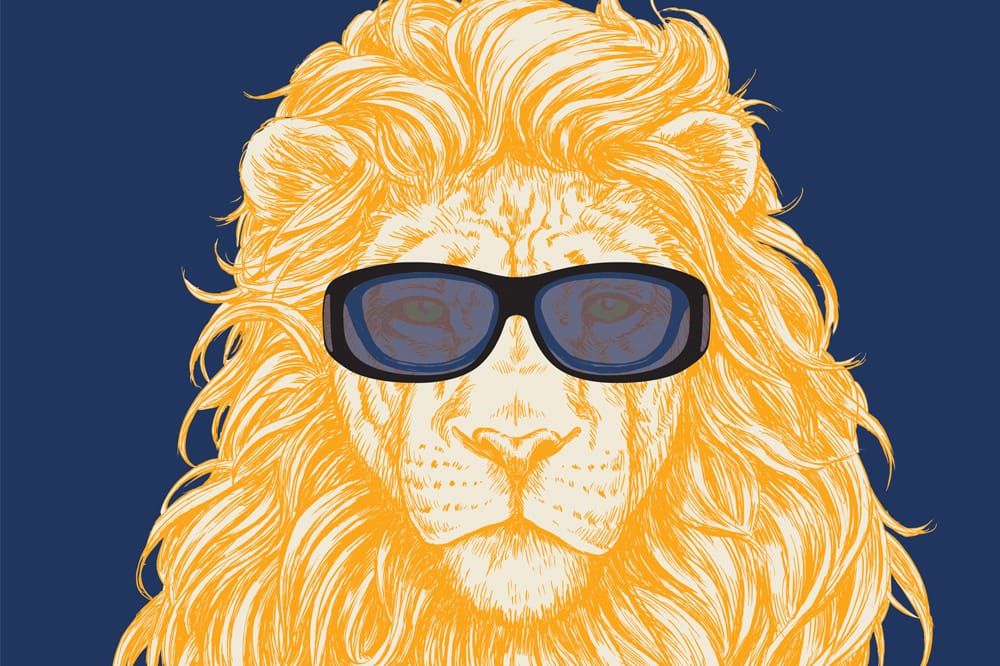 Graphic of lion wearing overspex fitovers optical accessories