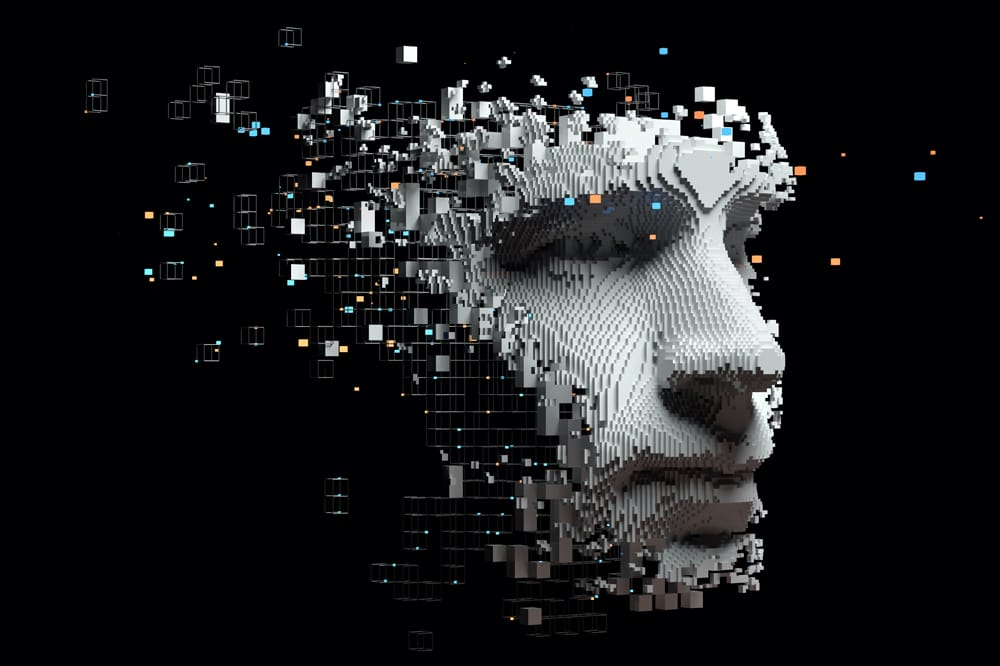 Computer generated image of face, to signify AI in optometry