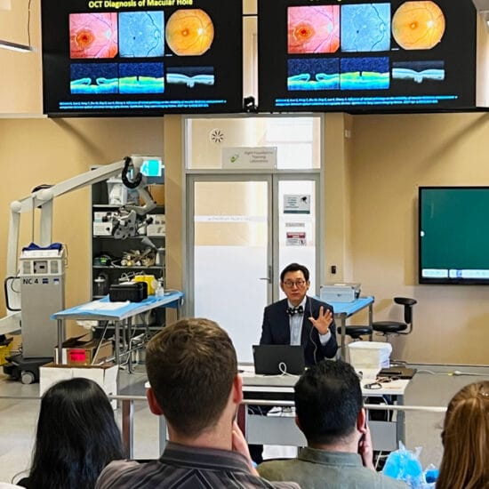 Professor Andrew Chang teaching at the Sydney Eye Hospital's Eye Schools, training ophthalmic surgeons.