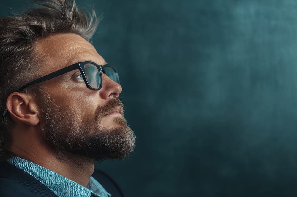 Man in glasses looking into distance - cover of the macular disease guest editorial.