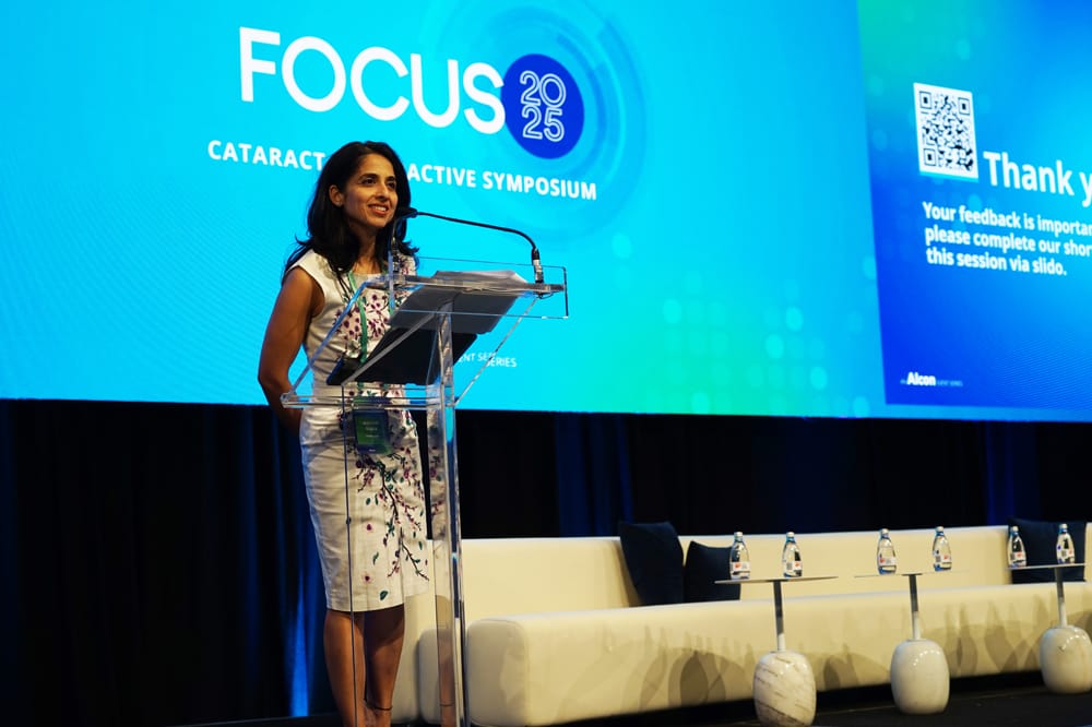 Dr Aanchal Gupta speaks at the Alcon Focus 2025 event.