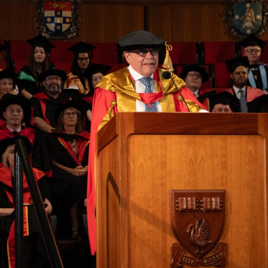 Donald Ezekiel AM receiving an honorary doctorate from the University of Western Australia in 2023. Photo courtesy UWA.