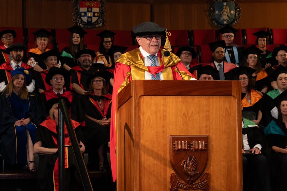 Donald Ezekiel AM receiving an honorary doctorate from the University of Western Australia in 2023. Photo courtesy UWA.