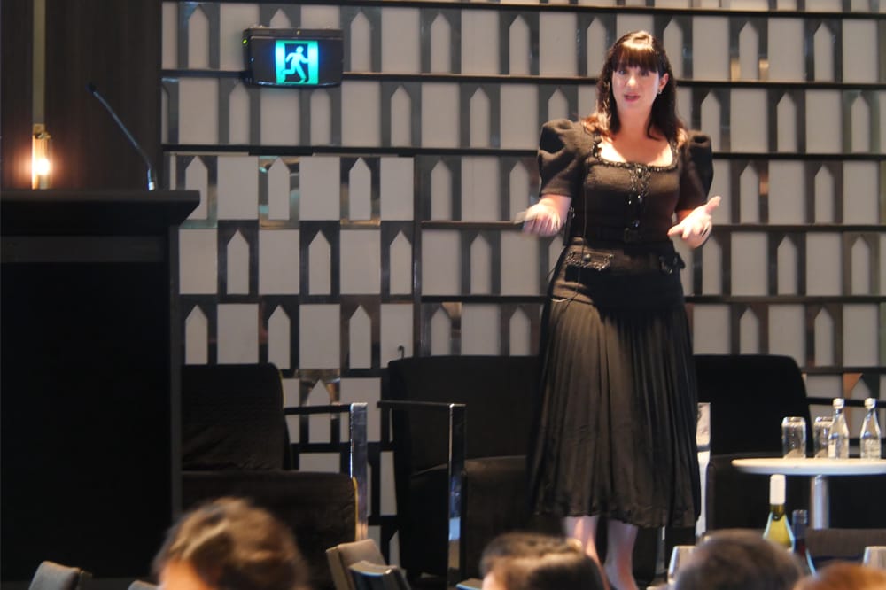 Dr Celia Bloxsom speaks at the Johnson and Johnson Vision event.