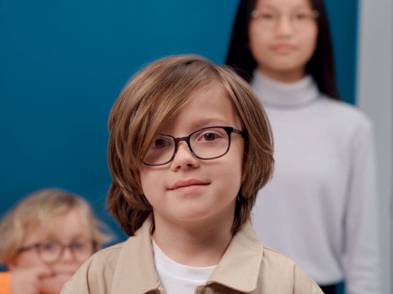 Boy wearing glasses for myopia management