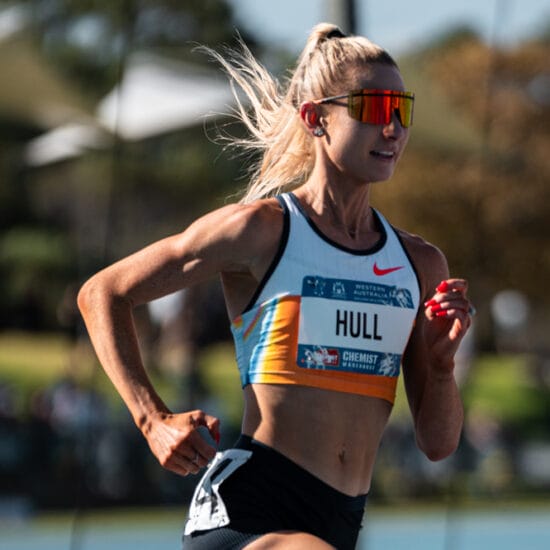 Athlete Jessica Hull wearing Nike performance eyewear, distributed by Marchon.