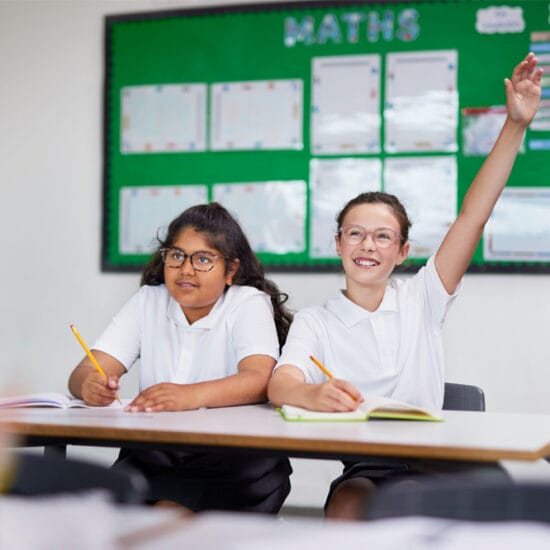 children with myopia in the classroom.