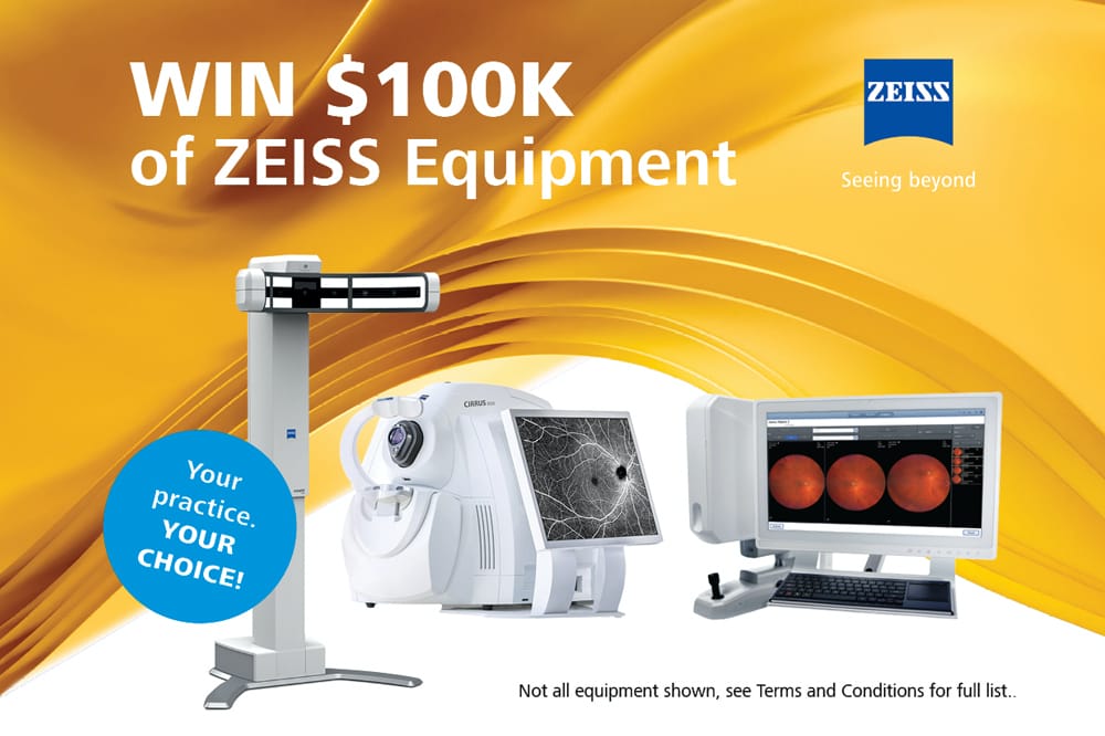 Zeiss equipment with caption saying 'win $100k of zeiss equipment'.