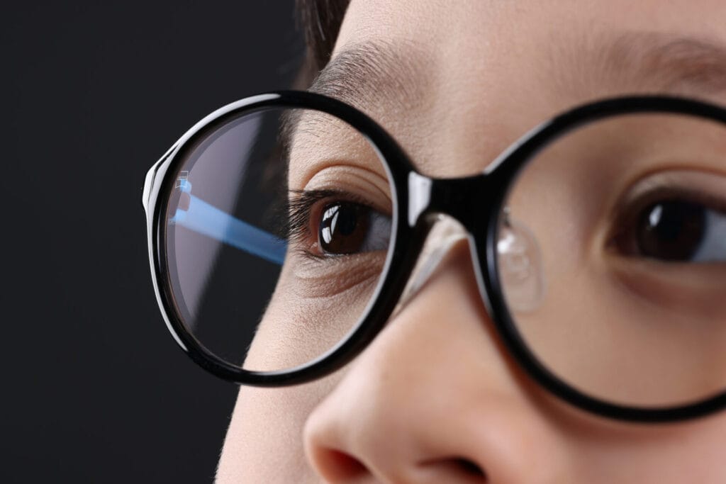 Closeup of child in glasses