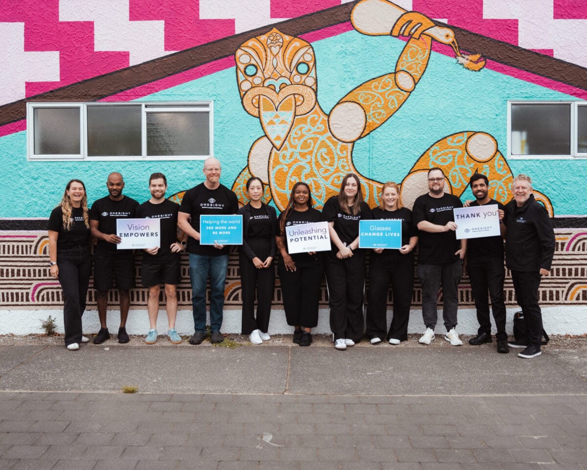 The OneSight team from left: Danielle Brooks, Karthigan Paramananthasivam, Oli Munro, Geordie, Anh-Dao, Rutendo Nhemachena, Milly, Karleena, Stephen Murray, Gabriel, Wayne Hogan