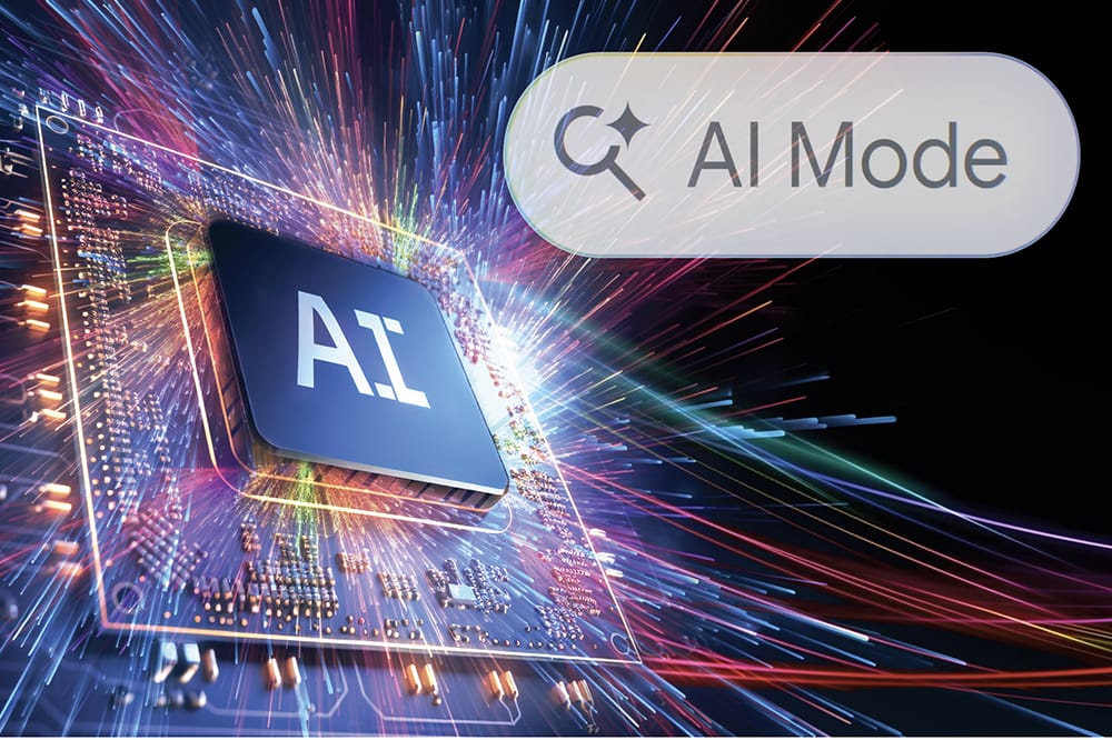 Graphic with large AI button representing shift to AI marketing