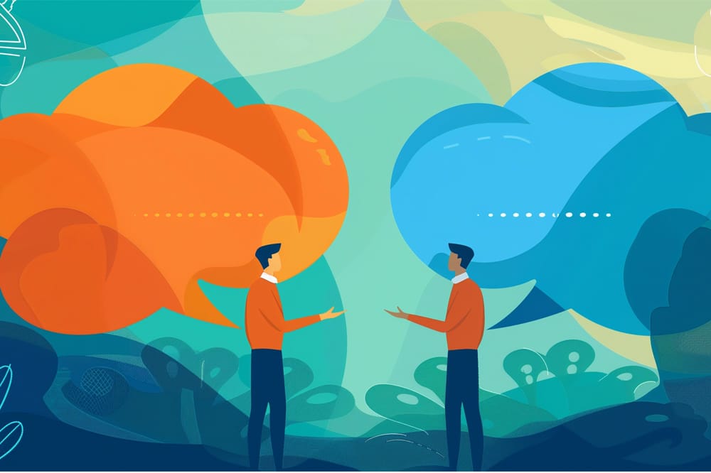 Graphic of two people talking representing workplace conflict resolution