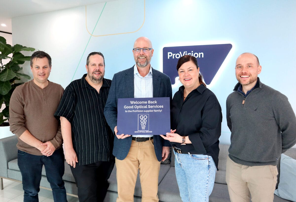 Aaron McColl (centre) of Good Optical Services with the ProVision management team: Adrian Hunt, Rob Boelen, Sarah O’Connor, and Andrew Parker