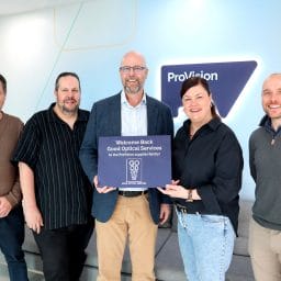 Aaron McColl (centre) of Good Optical Services with the ProVision management team: Adrian Hunt, Rob Boelen, Sarah O’Connor, and Andrew Parker