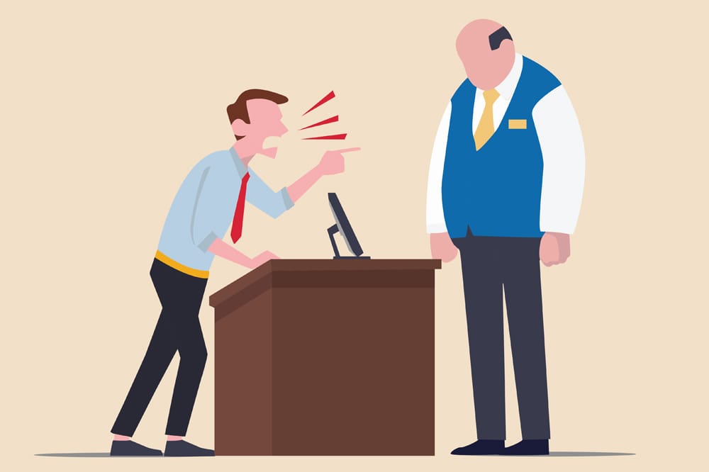 Graphic of two men, one is shouting at the other.