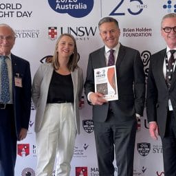 Launch of the AEEHS report - Prof Paul Mitchell - Director of the Centre For Vision Research at The Westmead Institute for Medical Research, Carly Iles, CEO of Vision 2020 Australia, The Minister for Health and Ageing, the Hon Mark Butler MP, and the Hon Christopher Pyne, Chair of Vision 2020 Australia.