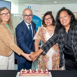 From left: Fiona Moore (Optometry Queensland Northern Territory Board Director), Theo Charalambous (Optometry Australia President), Monica Barolits-McCabe (Executive Director, NACCHO), and Lose Fonua (CEO, First Nations Eye Health Alliance).