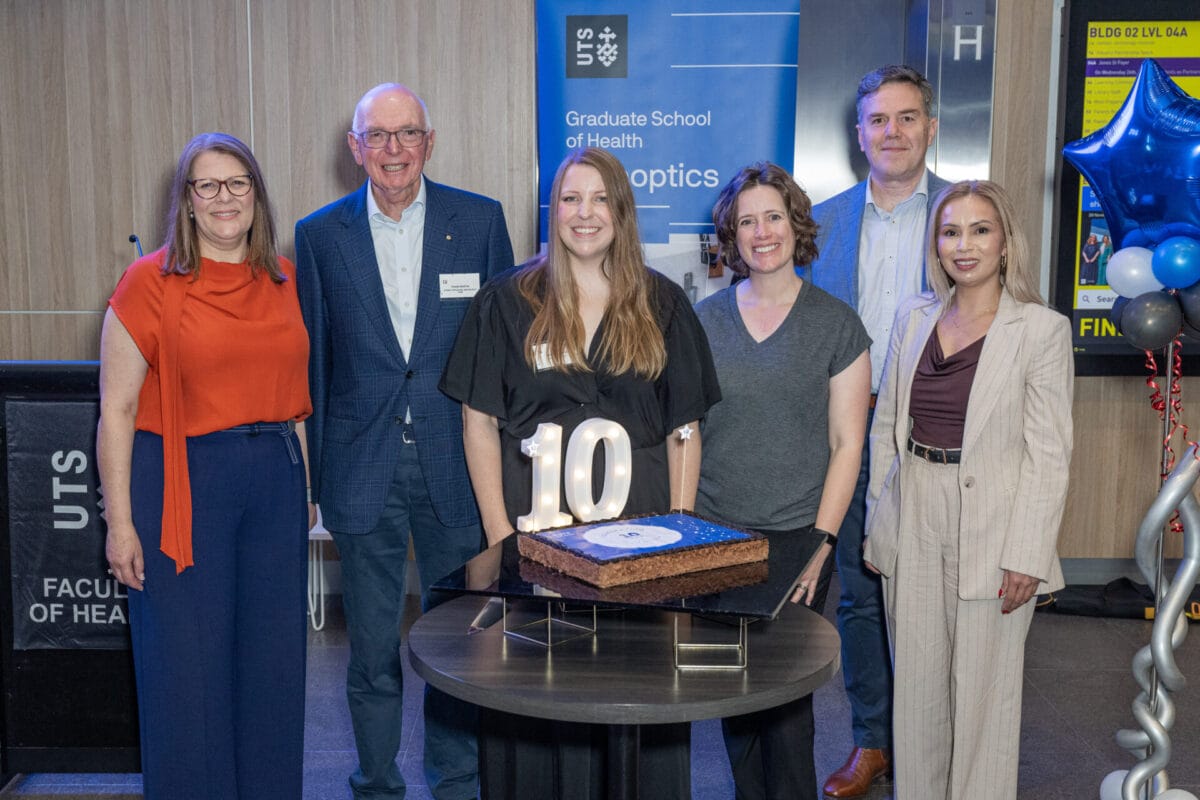 The UTS Orthoptics Industry Advisory Board, from left: Mara Girabaldi, Prof Frank Martin, Associate Professor Amanda French, Children’s Hospital Westmead Orthoptist Lindley Leonard, Dr Christopher Hodge and industry rep Malaty Kittikhoun from Glaukos.