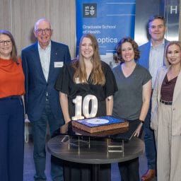 The UTS Orthoptics Industry Advisory Board, from left: Mara Girabaldi, Prof Frank Martin, Associate Professor Amanda French, Children’s Hospital Westmead Orthoptist Lindley Leonard, Dr Christopher Hodge and industry rep Malaty Kittikhoun from Glaukos.