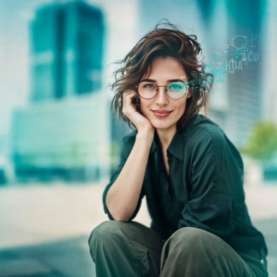 woman wearing vocational lenses