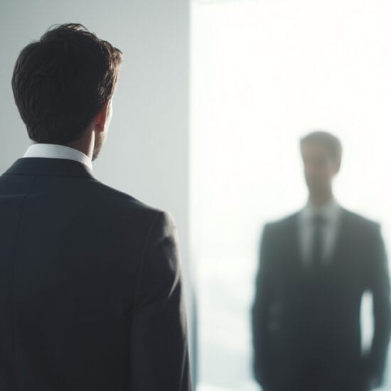 man looking at himself in mirror to symbolise imposter syndrome